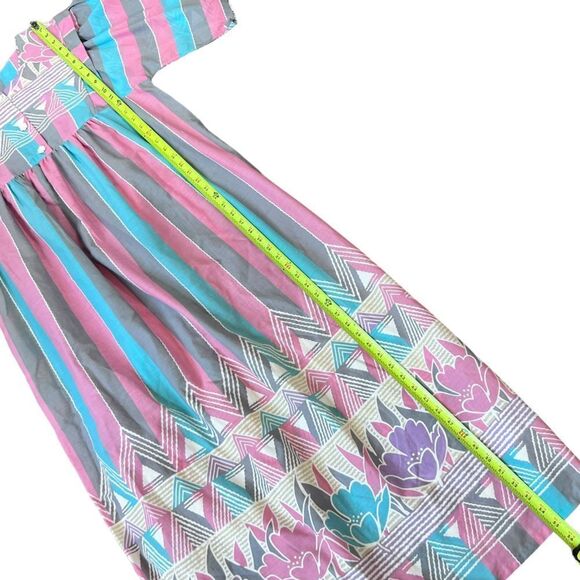 Vintage Sears At Home Wear Pastel Pink Gray Blue Floral Muumuu Dress - Picture 10 of 14